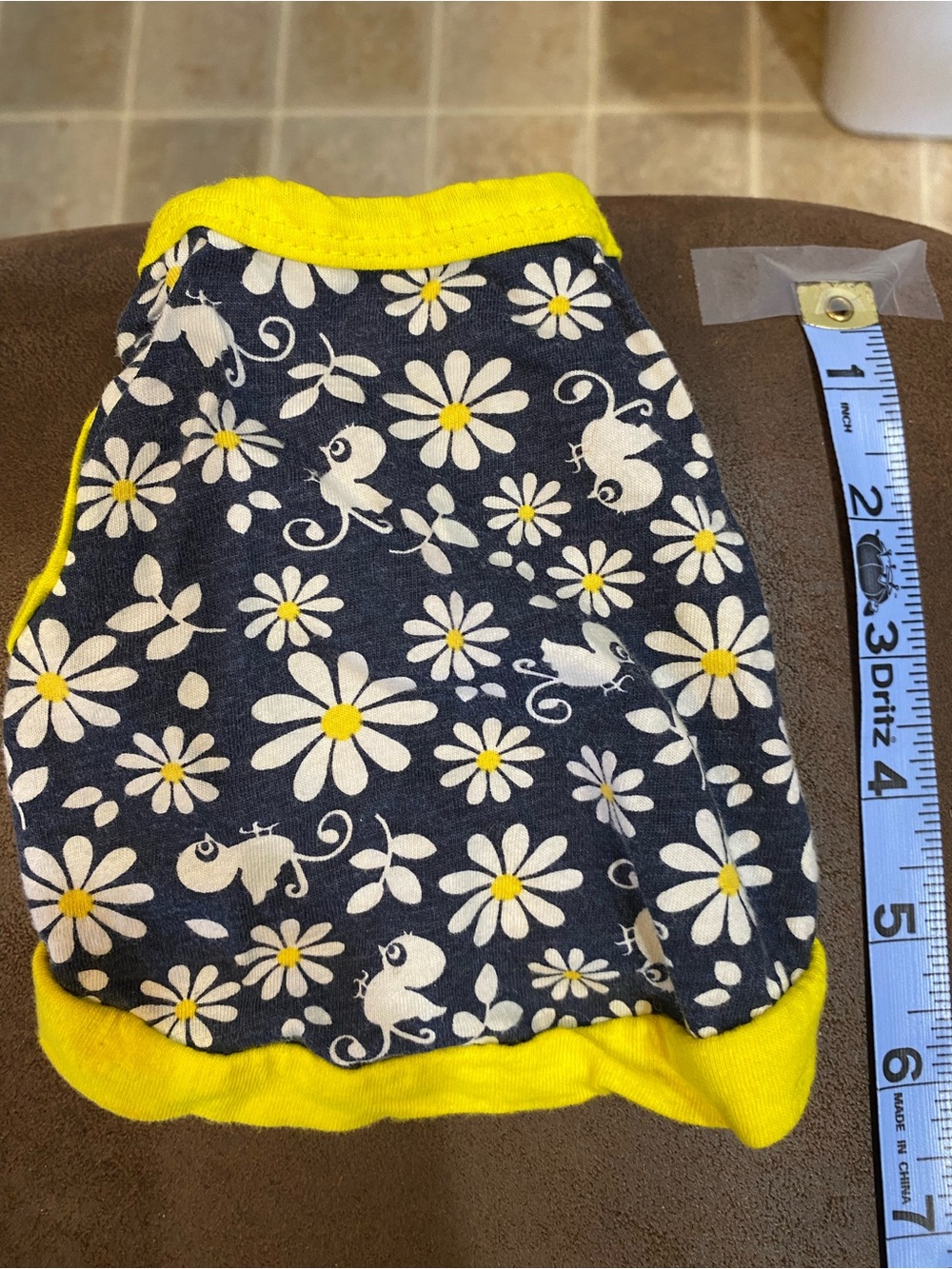 Navy Daisy Print Dog Tee with Yellow Trim